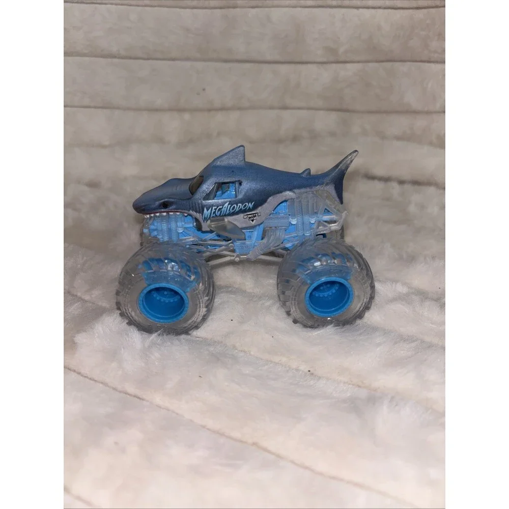 Monster Jam Megalodon Shark Monster Truck 1:64 Scale Clear Ice Tires Translucent